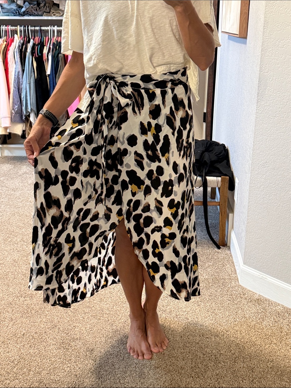Amazon Women's High-Low Wrap Skirt in White, Black and Yellow